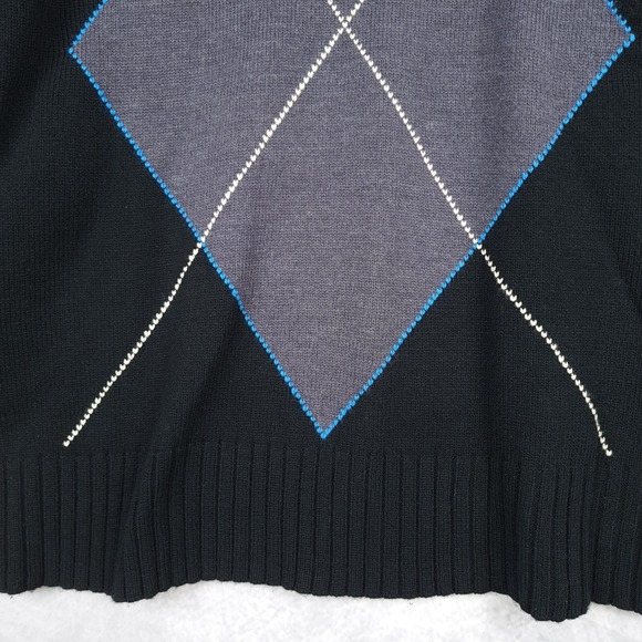 Vintage Y2K Paco Sweater Mens XL Black Blue Argyle Big Logo Mock Neck Pullover - Picture 7 of 16